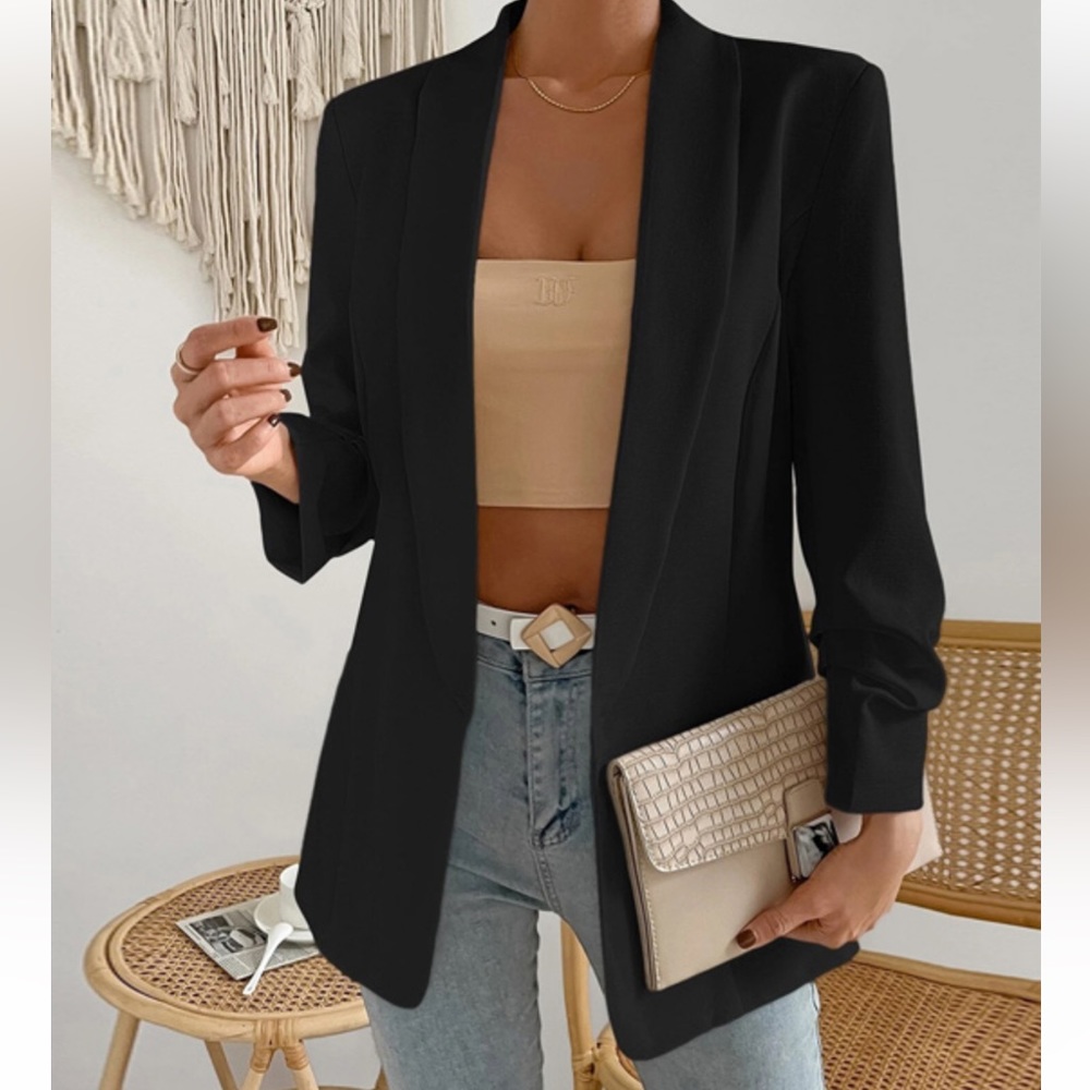 Black Chic Fully Lined Open Blazer Jacket